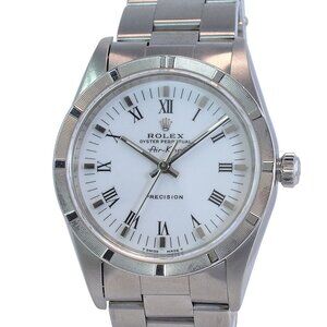 ROLEX AIRKING WHITE INDEX-ROMAN DIAL STEEL ENGINE TURNED OYSTER WATCH 34MM 14010